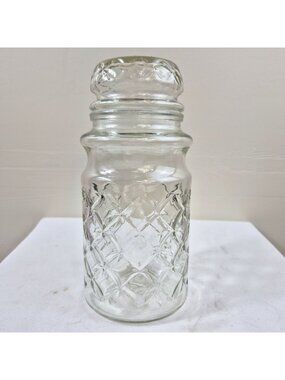 1984 Planters Peanuts Clear Glass Canister Waffle Pattern Jar with Lid Mr. Peanu